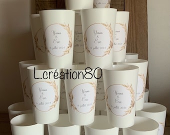 Eco Cup 30cl First Names tumbler, personalized birthday baptism tumbler, personalized wedding glass, guest gift, pampas theme