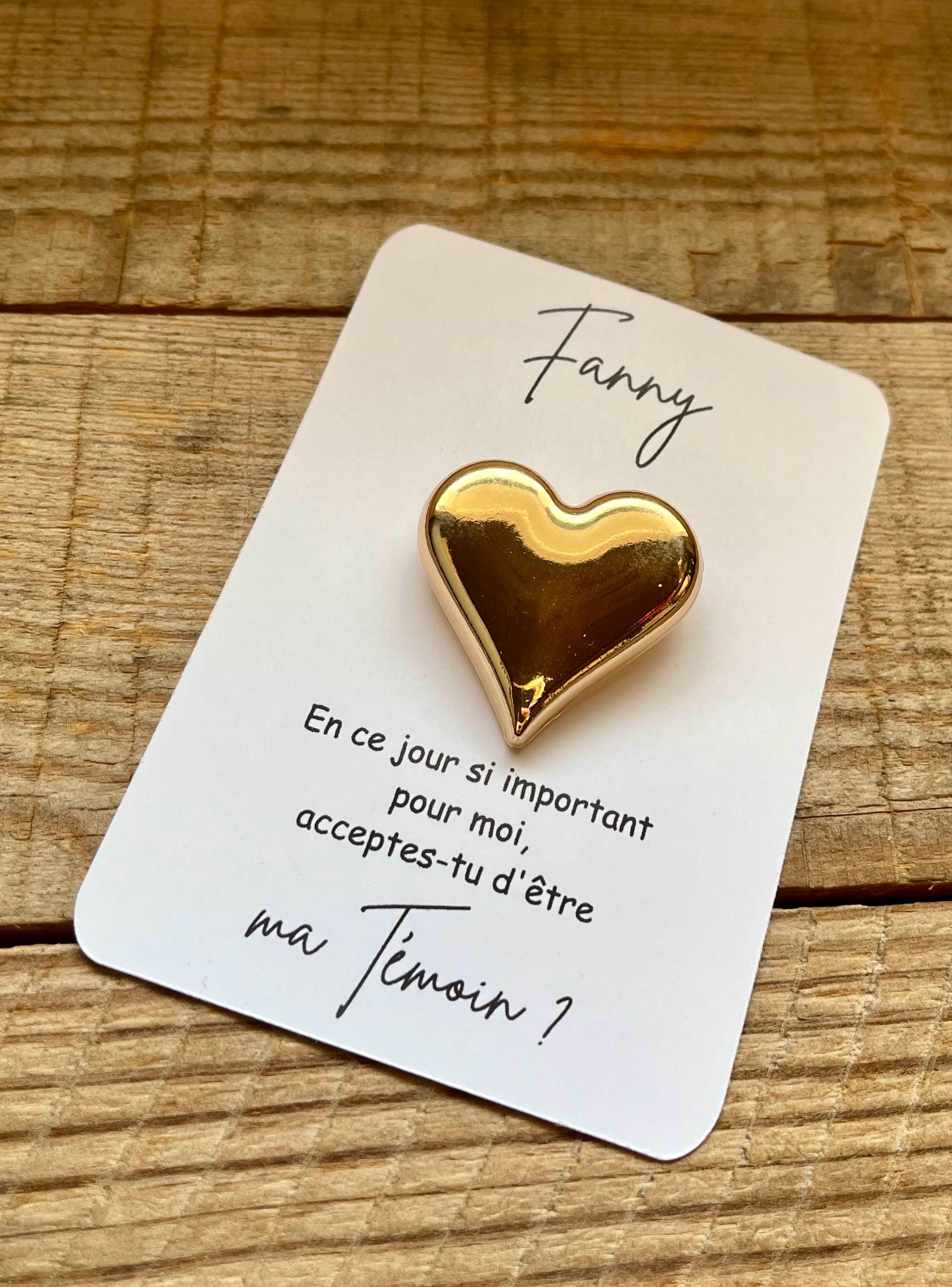 Carte personnalisée pour demande de témoin avec broche cœur