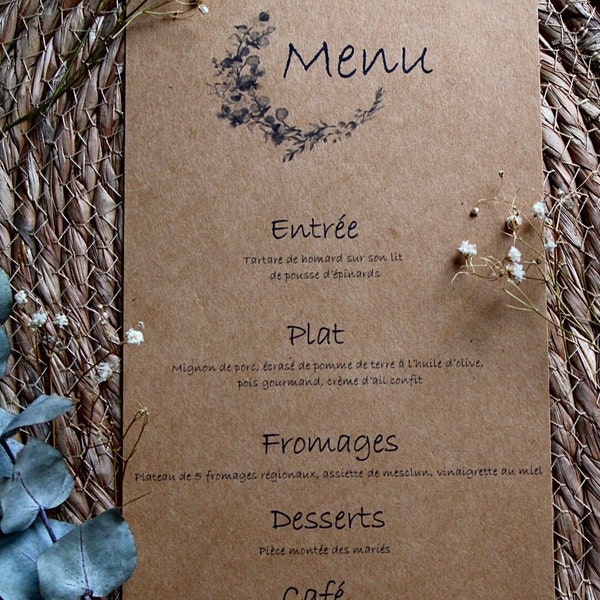 Personalized wedding menu