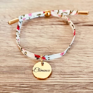 Personalized bracelet in liberty cotton cord with gold medal to engrave • First name bracelet, Birth gift, Mom gift, birthday