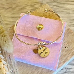Bangle bracelet with medals to engrave in stainless steel, Personalized bracelet, Gift bracelet, First name bracelet, Godmother bracelet in gold