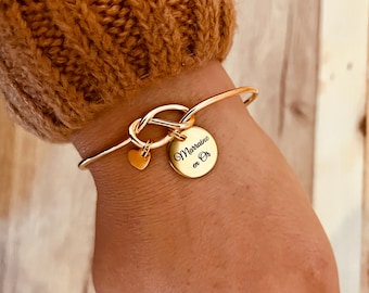 Bangle bracelet with medals to engrave in stainless steel, Personalized bracelet, Gift bracelet, First name bracelet, Godmother bracelet in gold