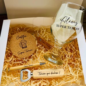 Coffret cadeau Témoin gravé - cadeau mariage - Témoin - box témoin  - verre à bière personnalisé- box parrain - cadeau parrain-baptême-kdo