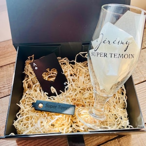 engraved witness gift box - wedding gift - witness - witness box - men&#39;s box - personalized beer glass - bottle opener - key ring