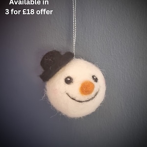 Snowman Christmas Decoration, Snowman Bauble, Felted Snowman, Christmas Tree Ornament