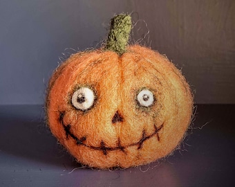 Halloween Pumpkin, Halloween Decoration, Pumpkin Ornament, Needle Felted Pumpkin, Spooky Pumpkin