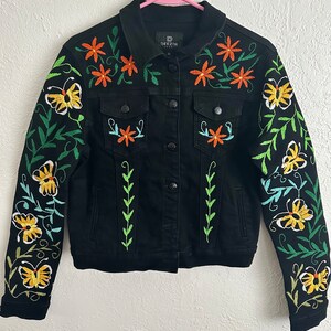Embroidered Denim Jacket, Otomi Mexican Floral Design