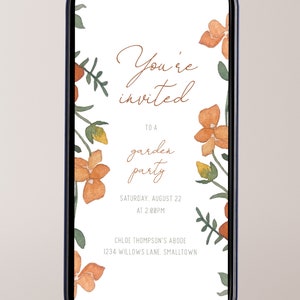 Orange floral e-invite, digital download