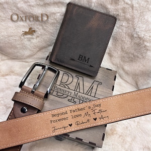 HANDMADE LEATHER BELT, Father's Day Gift Set, Custom Engraved Leather Belt, Personalized Genuine Leather Belt and Box Gift Set for Men