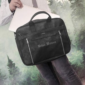 Sac de voyage personnalisé en cuir pour ordinateur portable 16 pouces - Porte-documents cartable pour tablette pour homme et femme - Étui pour ordinateur initial