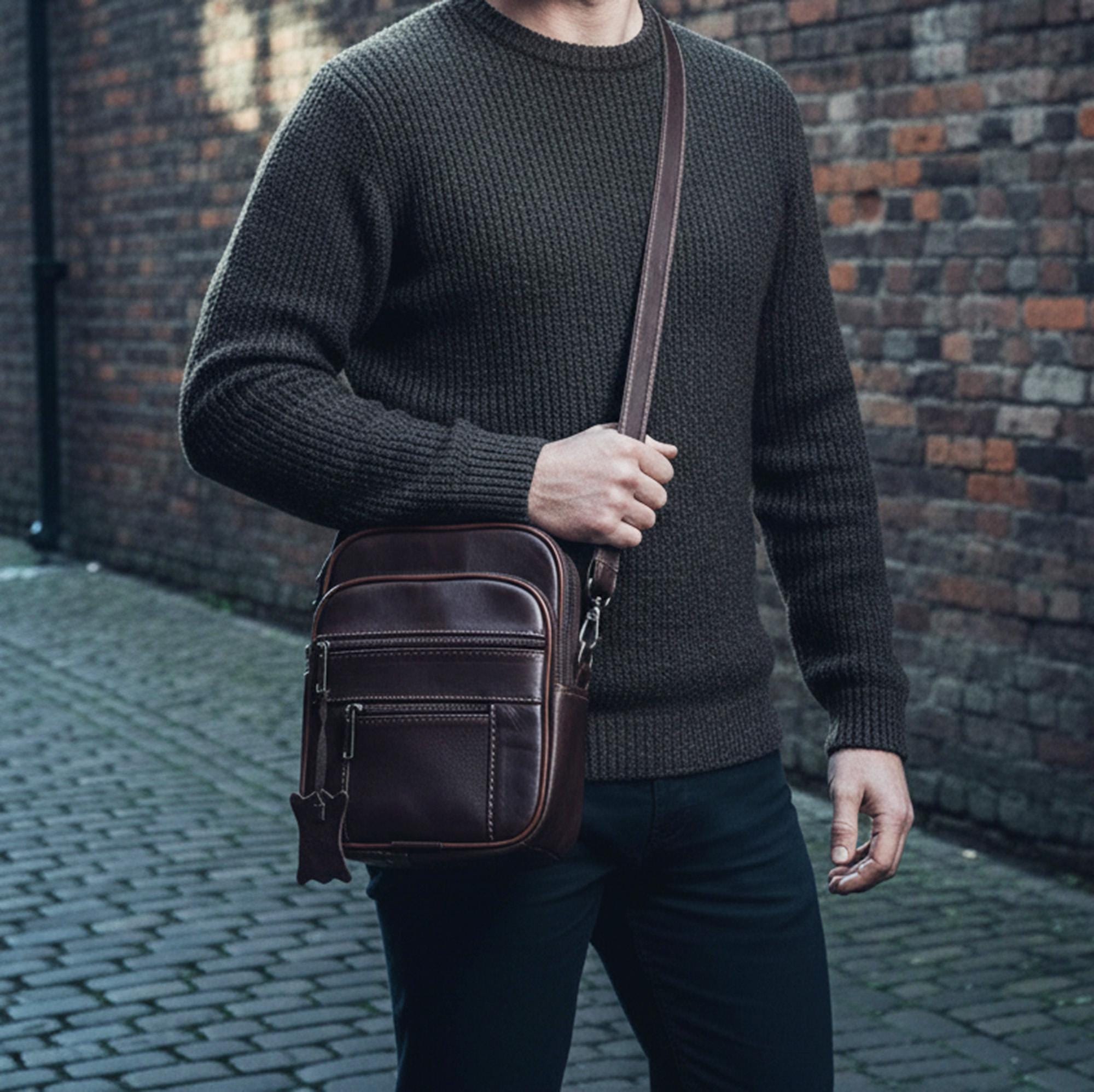 Sacoche Homme Cuir Agneau Marron - Petite, Fourre-tout, Neuf Sans étiquettes