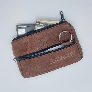 PERSONALISIERTES Muttertagsgeschenk, Leder Geldbörse, Herrenbeutel aus schwarzem Leder, Benutzerdefinierte Wechseltasche, Reißverschluss-Mappen-Beutel mit Schlüsselring