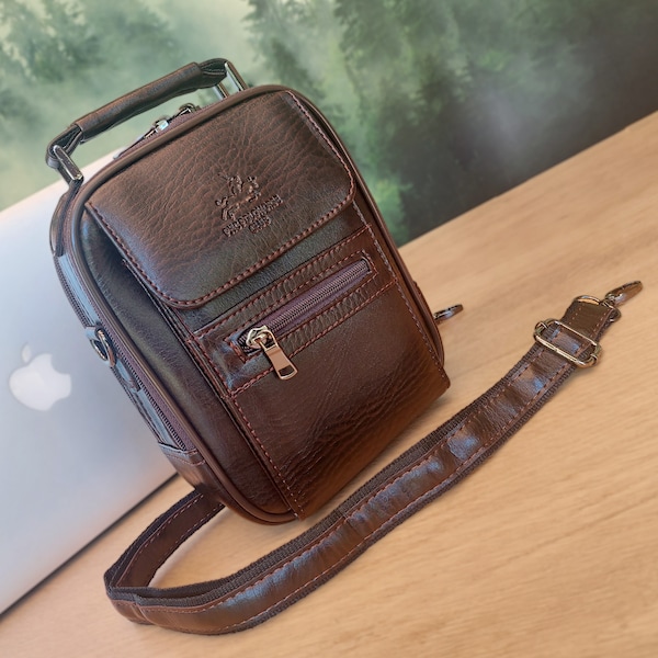 FREUND GESCHENK / Vegane Leder-Mann-Tasche / personalisierte Crossbody-Tasche und Brieftasche / Umhängetasche mit Gravur