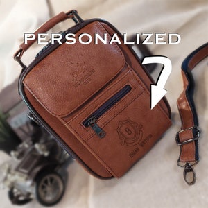 Sac pour homme en cuir personnalisé / sac à bandoulière gravé / sac à bandoulière / sac cartable / besace pour des pères / coffret cadeau fête des pères