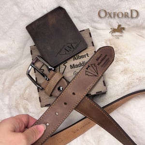 Cartera con cinturón personalizada para hombre y caja de madera / Regalo de aniversario para el esposo / Cinturón personalizado de cuero genuino de alta calidad / Regalo del Día del Padre