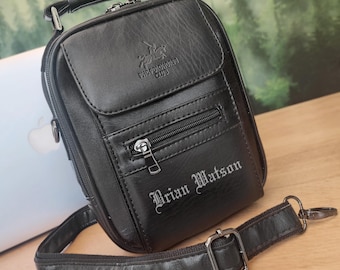 Personalized Vegan Leather Crossbody Bag / Engraved Messenger Bag Gift