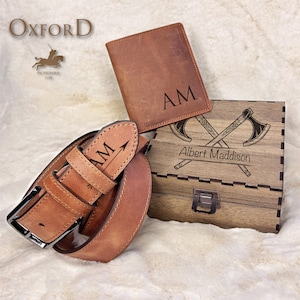 Cinturón de cuero genuino, billetera y estuche: regalo personalizado para esposo, padre, novio, hijo o hombre. Un regalo de lujo para él.