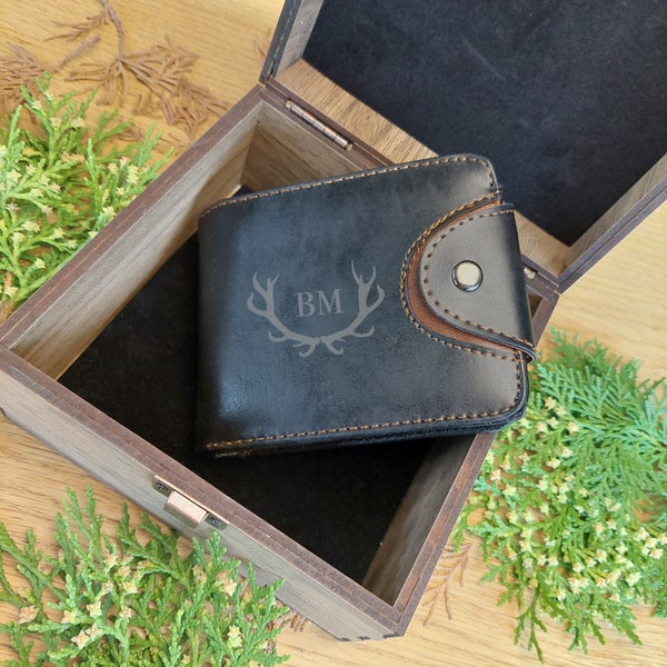 Cartera para hombre PERSONALIZADA, Cartera personalizada para novio, Cartera para hombre grabada, Regalo para papá, Set de regalo del Día del Padre