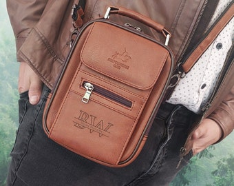 Personalized Vegan Leather Crossbody Bag - Engraved Messenger Bag