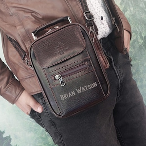 Coffret cadeau SAC et PORTEFEUILLE EN CUIR / Sac et portefeuille pour homme / Ensemble sac à bandoulière / Sac porté épaule gravé / Cartable / Coffret cadeau Fête des Pères