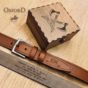 Engraved Leather Belt with Wooden Box - Boyfriend Birthday Gift - Best Man Gift - Personalised Men Vegan Leather Belt -Father&#39;s Day Gift Set