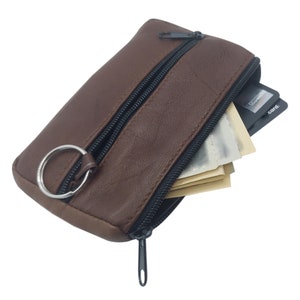 Pochette en cuir pour homme, porte-monnaie personnalisé, étui à monnaie personnalisé, pochette portefeuille à fermeture éclair, porte-clé en cuir, cadeau petit ami, cadeau de fête des pères