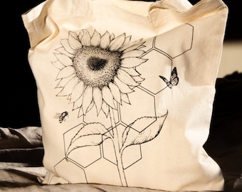 Sonnenblume Tasche | Tragetasche | Siebdruck | Bedruckte Tasche | Wiederverwendbare Tasche