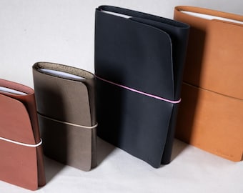 Funda de piel personalizada para diario - Tamaño A5, tamaño bolsillo / Incluye cuadernos