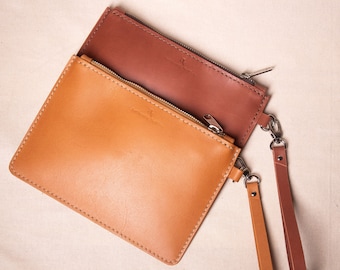 Leder Geldbeutel | Lederetui Reißverschlusstasche | Kupplung | Doppel-Reißverschlusstasche