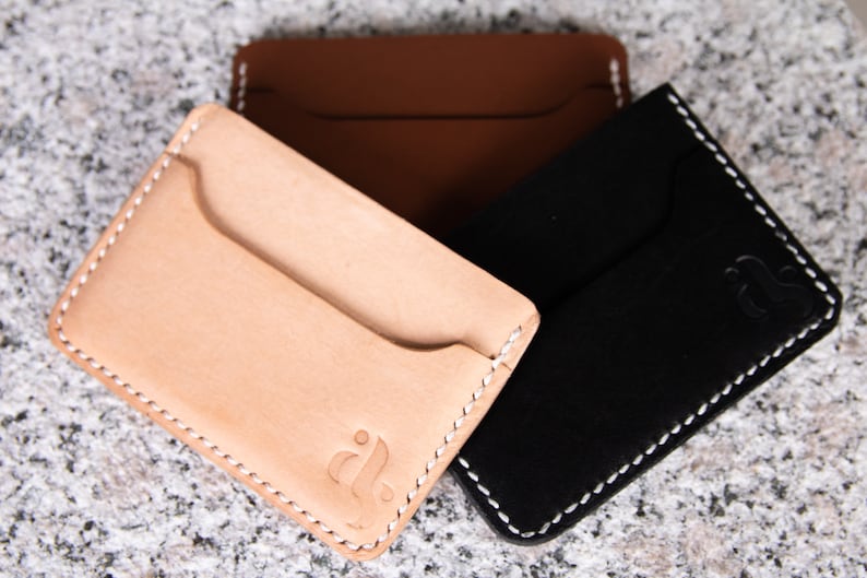 Cartera de 3 bolsillos / Cartera minimalista / Cartera fina / Hecha a mano con cuero australiano / Regalo personalizado imagen 1