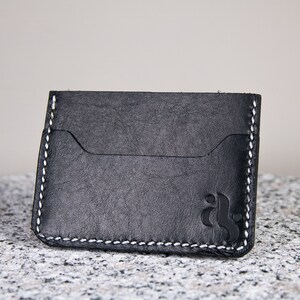 Cartera de 3 bolsillos / Cartera minimalista / Cartera fina / Hecha a mano con cuero australiano / Regalo personalizado Black