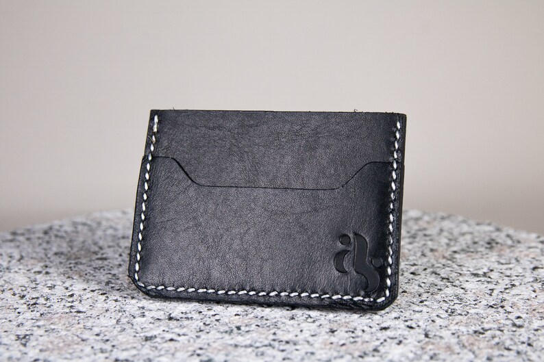 Cartera de 3 bolsillos / Cartera minimalista / Cartera fina / Hecha a mano con cuero australiano / Regalo personalizado Black