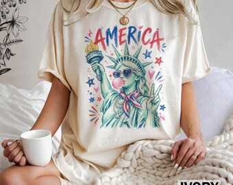 America Liberty Shirt, Preppy Statue Of Liberty Bubble Gum Tee, Patriotic USA 4th Of July Gift, Comfort Colors Shirt