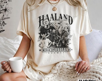 Erling Haaland Vintage Bootleg-Shirt, Norwegen Nummer 9 Fußball-Collage-T-Shirt, Retro-Fußball-Fan-Grafik-Comfort-Colors-Shirt