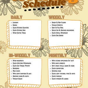 Cleaning Schedule Template | Digital Print | Floral Design | Weekly | Monthly