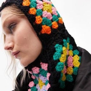 Crochet Balaclava, Granny Square Balaclava, Mochi Handmade Black And White Balaclava, Granny Square Hat, Crochet Winter Hat,