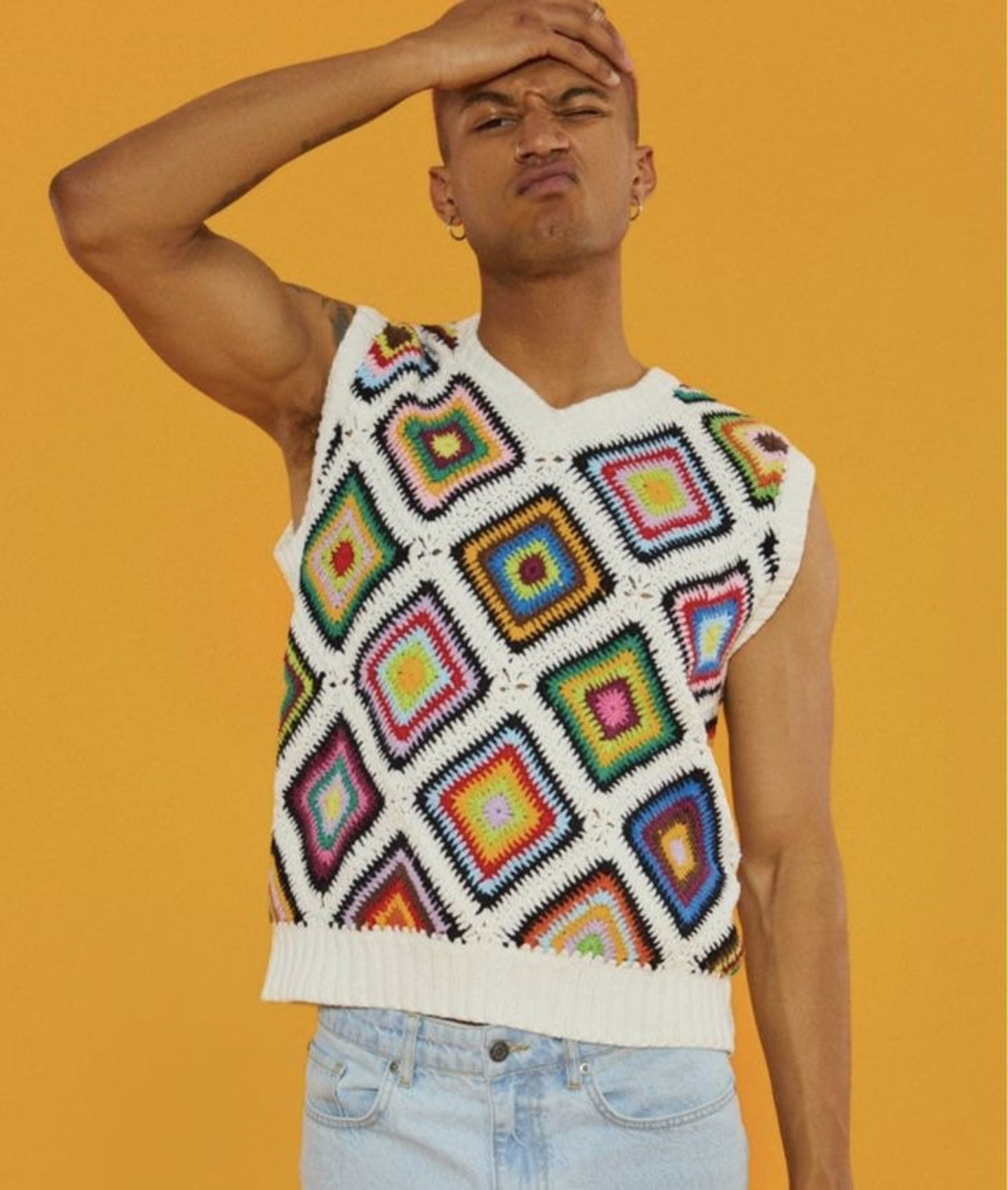 Utility Vest Men, Mens Sweater Vest, Crochet for Men, Granny Square