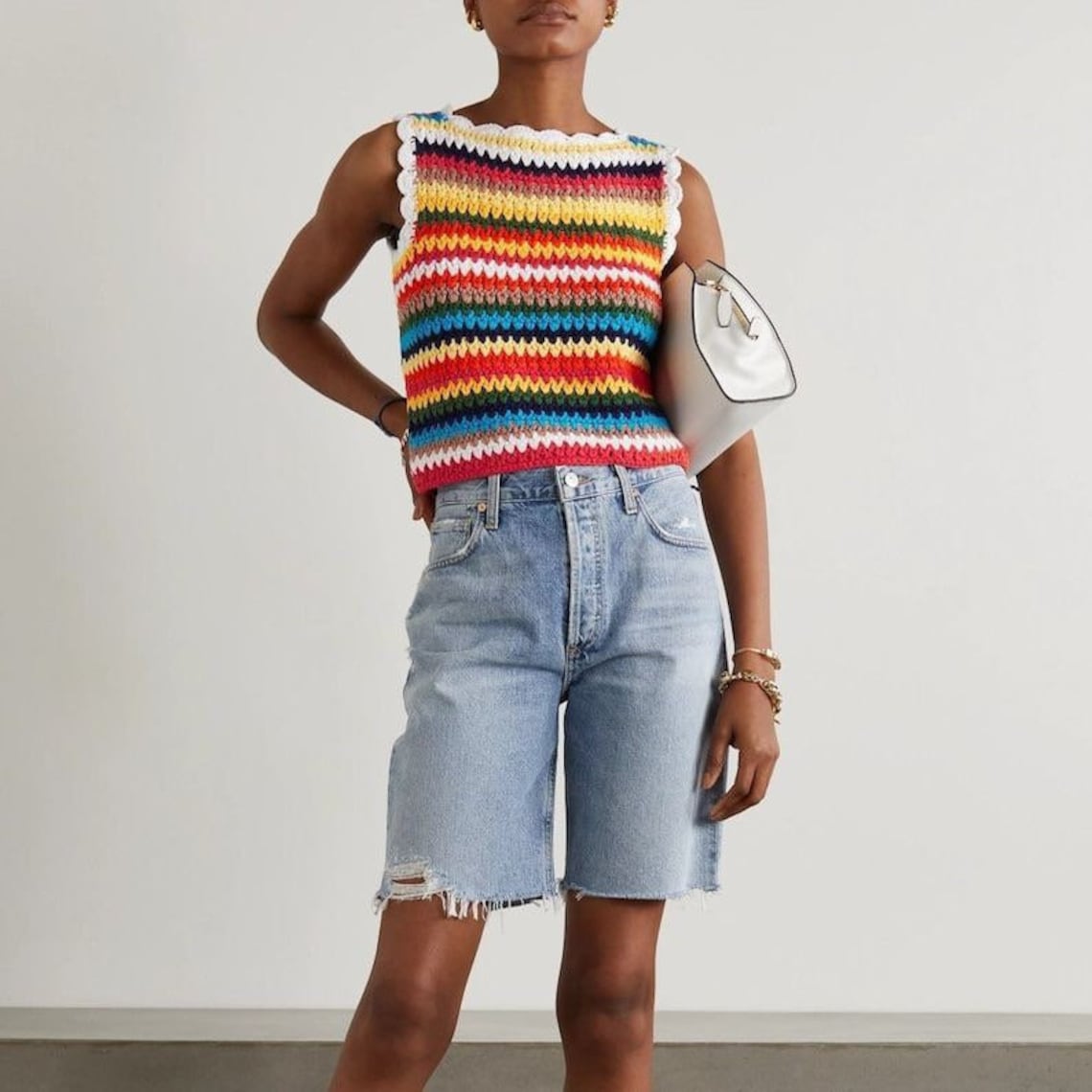 Crochet Rainbow Sweater Vest, Unisex Handmade Colorful Vest, Winter Sea