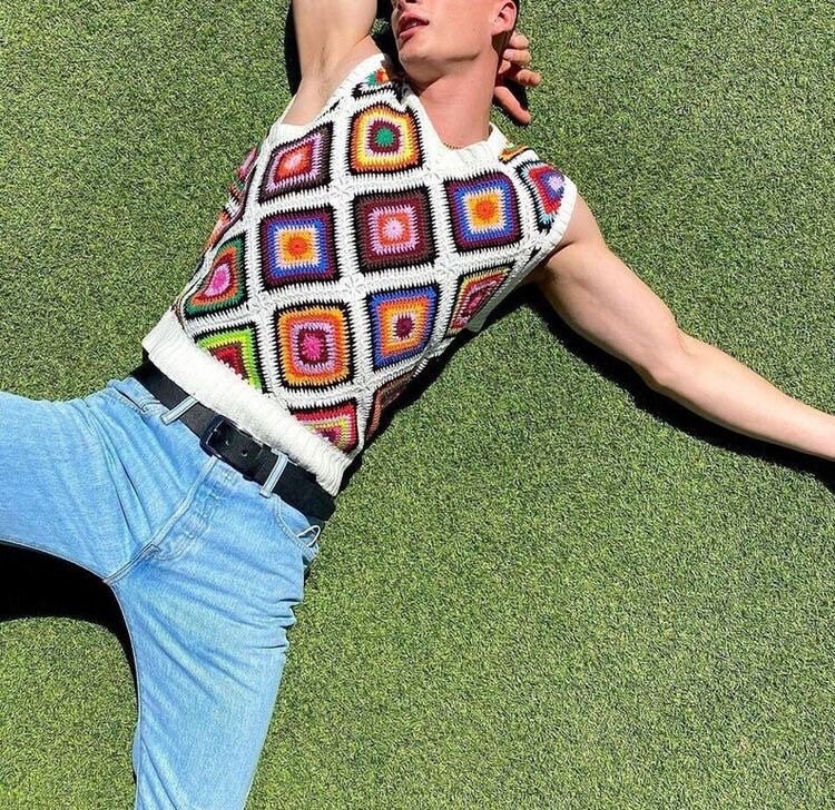 Utility Vest Men, Mens Sweater Vest, Crochet for Men, Granny Square