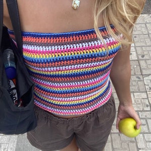 Gehaakte Tube Top, Zomer Gehaakte Top, Gehaakte Gestreepte Top, Handgemaakte Kleurrijke Top, Festival Crop Top, Gehaakte Boho Top voor vrouwen