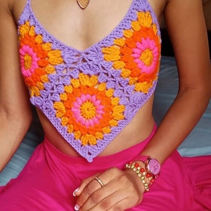 Crochet Summer Top,Crochet Floral Top, Handmade Multicolored Top, Crochet Colorful Crop Top, Handmade Blouse