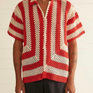 Crochet Shirt, Bode Shirt, Unisex Shirt, Crochet Oversize shirt, Vintage Crochet Shirt, Crochet Shirt for Men, Crochet Granny Square Shirt