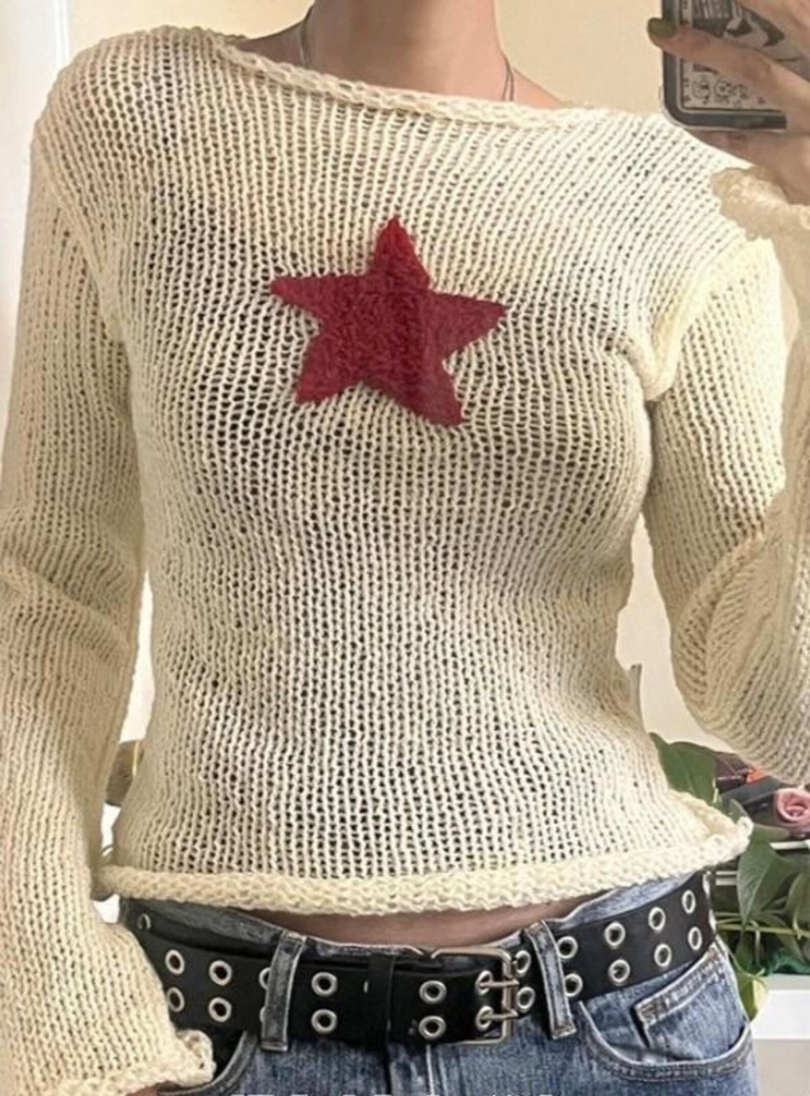Star Crochet Sweater, Y2k Sweater, Crochet Sweater, Womens Crochet Sweater, Pullover Sweater