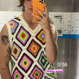 Chaleco utilitario para hombre, chaleco tipo suéter para hombre, chaleco tejido a crochet para hombre, chaleco de cuadros de abuela, chaleco acolchado vintage, chaleco tipo suéter, chaleco tejido a crochet