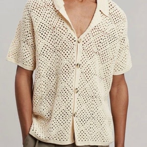 Crochet Shirt, Unisex Shirt, Crochet Overshirt, Vintage Crochet Shirt, Crochet Shirt for Men, Crochet Granny Square Shirt, Summer Shirt