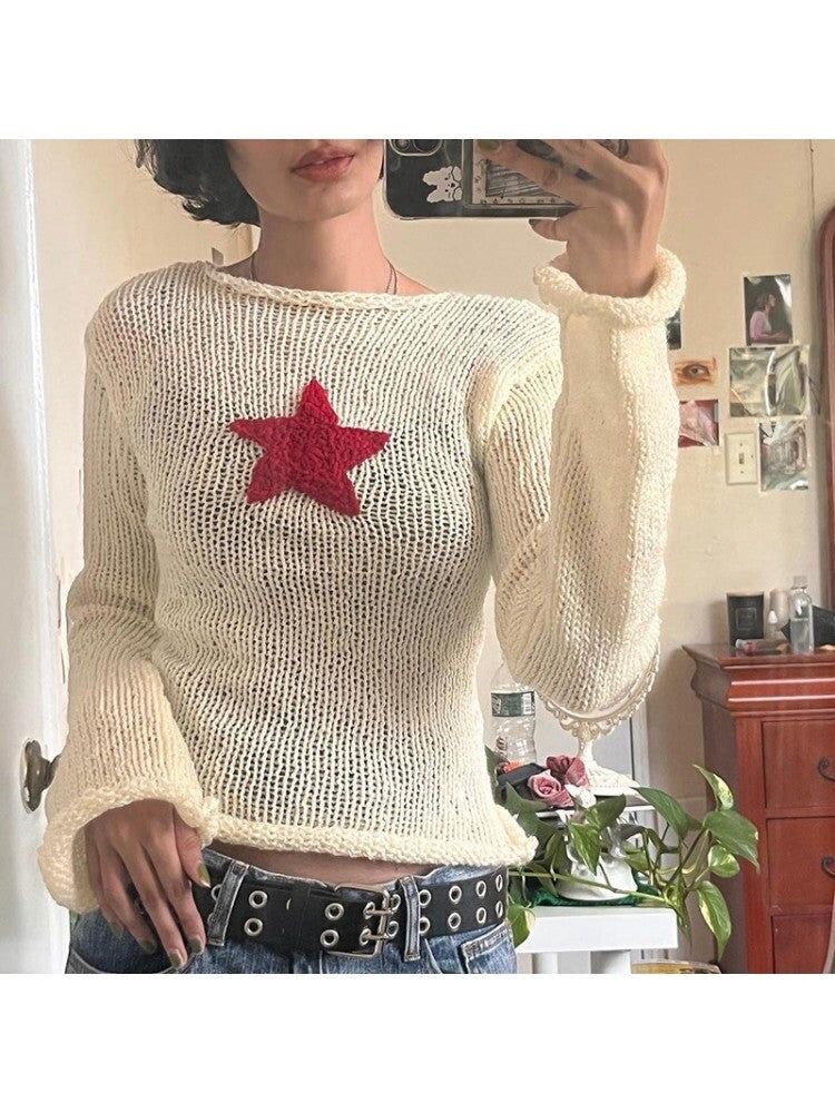 Star Crochet Sweater, Y2k Sweater, Crochet Sweater, Womens Crochet Sweater, Pullover Sweater