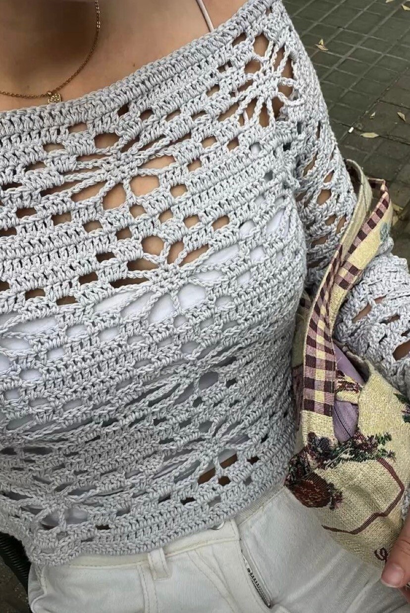 Crochet Sweater Floral Embroidered Lantern Sleeve main image 0