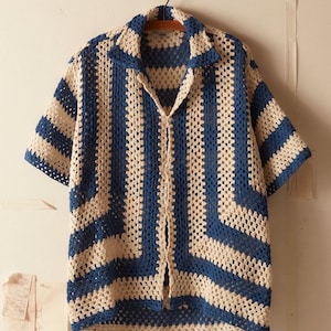 Crochet Shirt, Bode Shirt, Unisex Shirt, Crochet Oversize shirt, Vintage Crochet Shirt, Crochet Shirt for Men, Crochet Granny Square Shirt