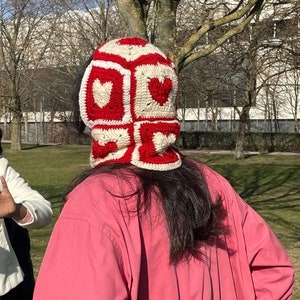 Crochet Balaclava, Granny Square Balaclava, Mochi Handmade Black And White Balaclava, Granny Square Hat, Crochet Winter Hat,