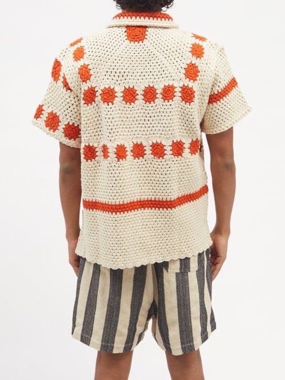 Bode Crochet Sunspot Shirt - Ecru/Orange | Editorialist